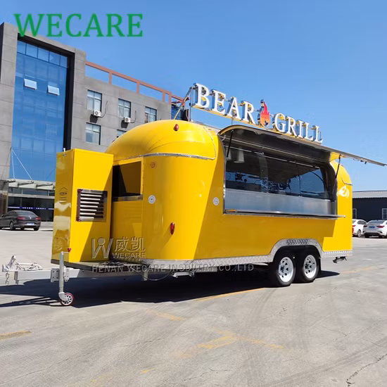 Wecare 맞춤형 모바일 아이스 커피 패스트 푸드 카트, 판매용 주방이 완비된 Airstream 식품 트럭 트레일러